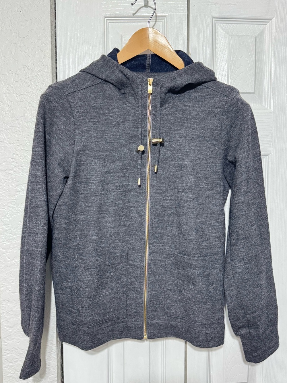 Lacoste Charcoal Gray Zip-Up Hoodie with Gold Hardware